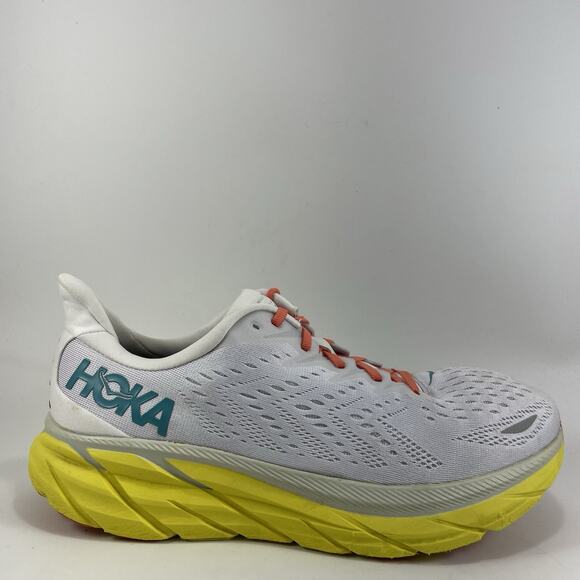 Hoka One One Clifton 8 Running Shoes Mens Size 11 D Blanc De Blanc White Yellow - Picture 1 of 10